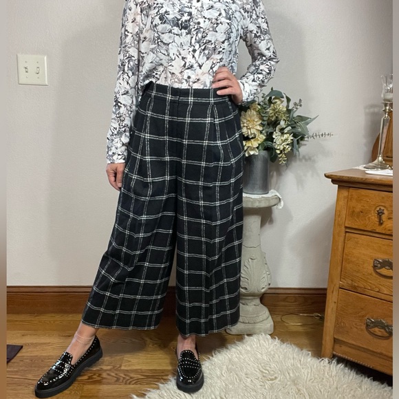 TIBI Salome Edie Plaid Culottes Virgin Wool Black & White Plaid Pants Size 4 - Picture 6 of 16